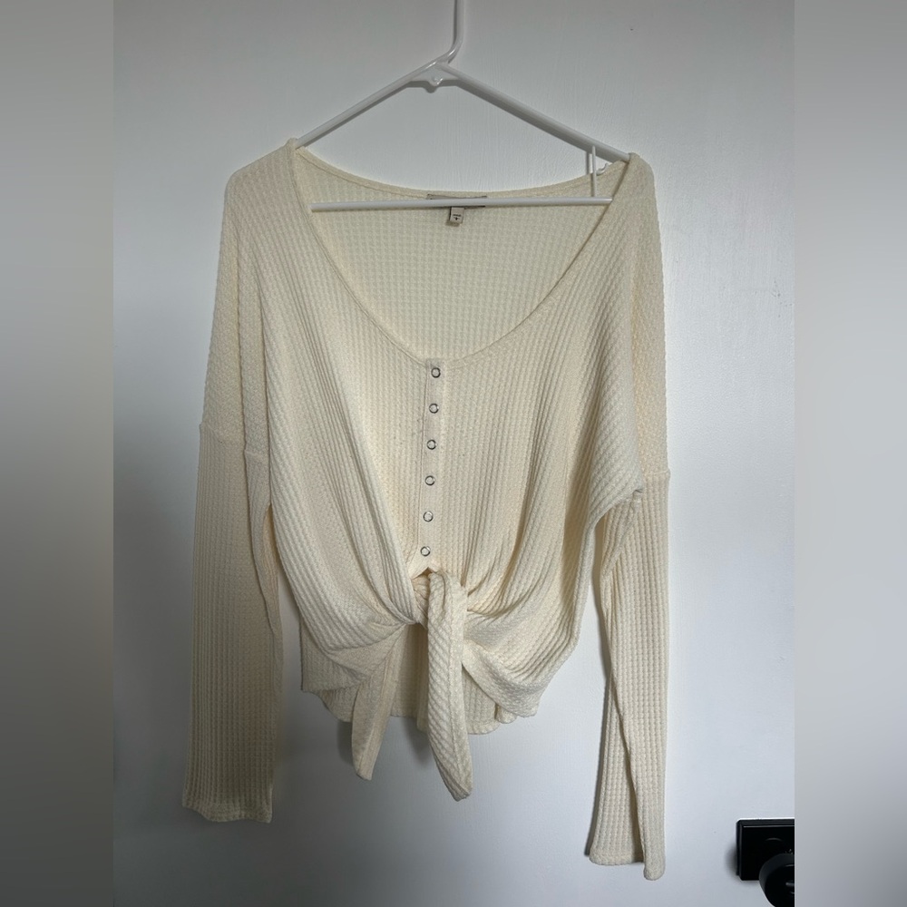 Express Cream Textured Knot Front Blouse